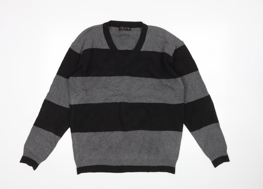 S&H Mens Grey Striped  Pullover Jumper Size L