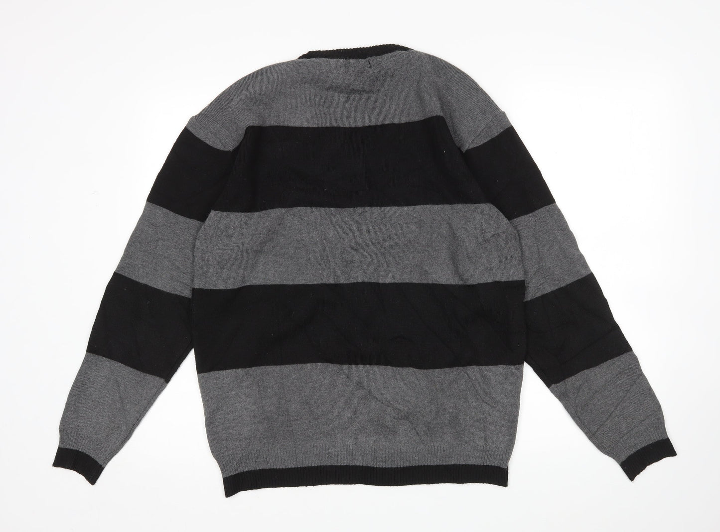 S&H Mens Grey Striped  Pullover Jumper Size L