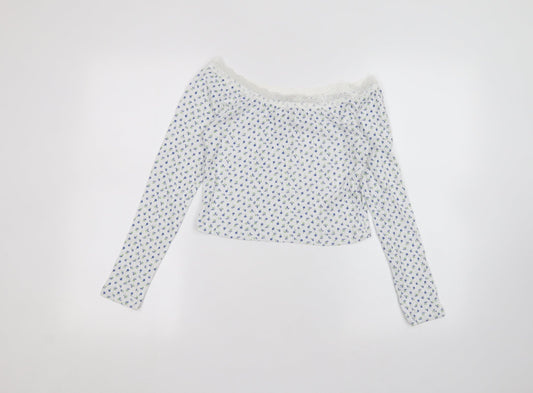 ASOS Womens White Floral  Basic T-Shirt Size 10