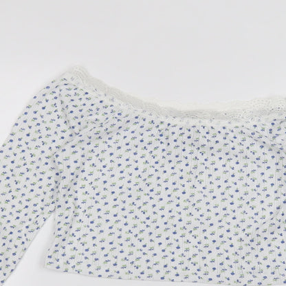 ASOS Womens White Floral  Basic T-Shirt Size 10