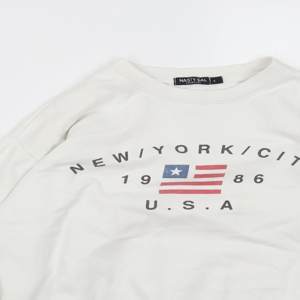 Nasty Gal Womens White Round Neck  Polyester Pullover Jumper Size S   - NYC