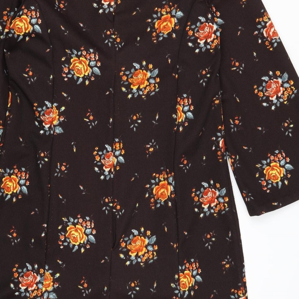 Preworn Womens Brown Floral Polyester A-Line  Size M