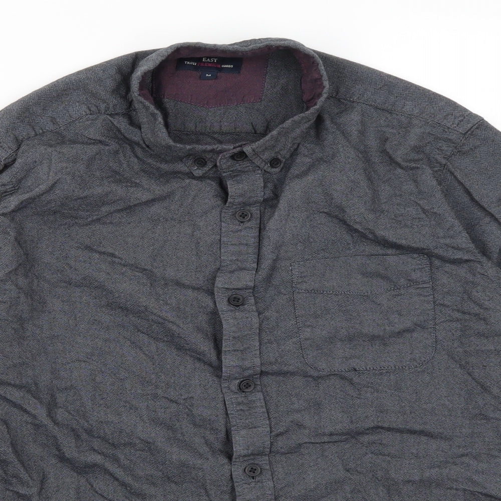 Easy Mens Grey  Cotton  Button-Up Size M