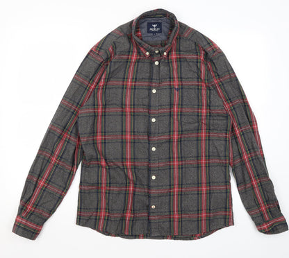 Morley Mens Grey Plaid Cotton  Button-Up Size M