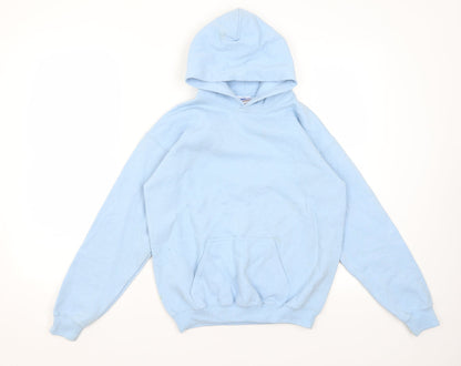 Preloved Gildan Girls Blue  Cotton Pullover Hoodie Size L - Front
