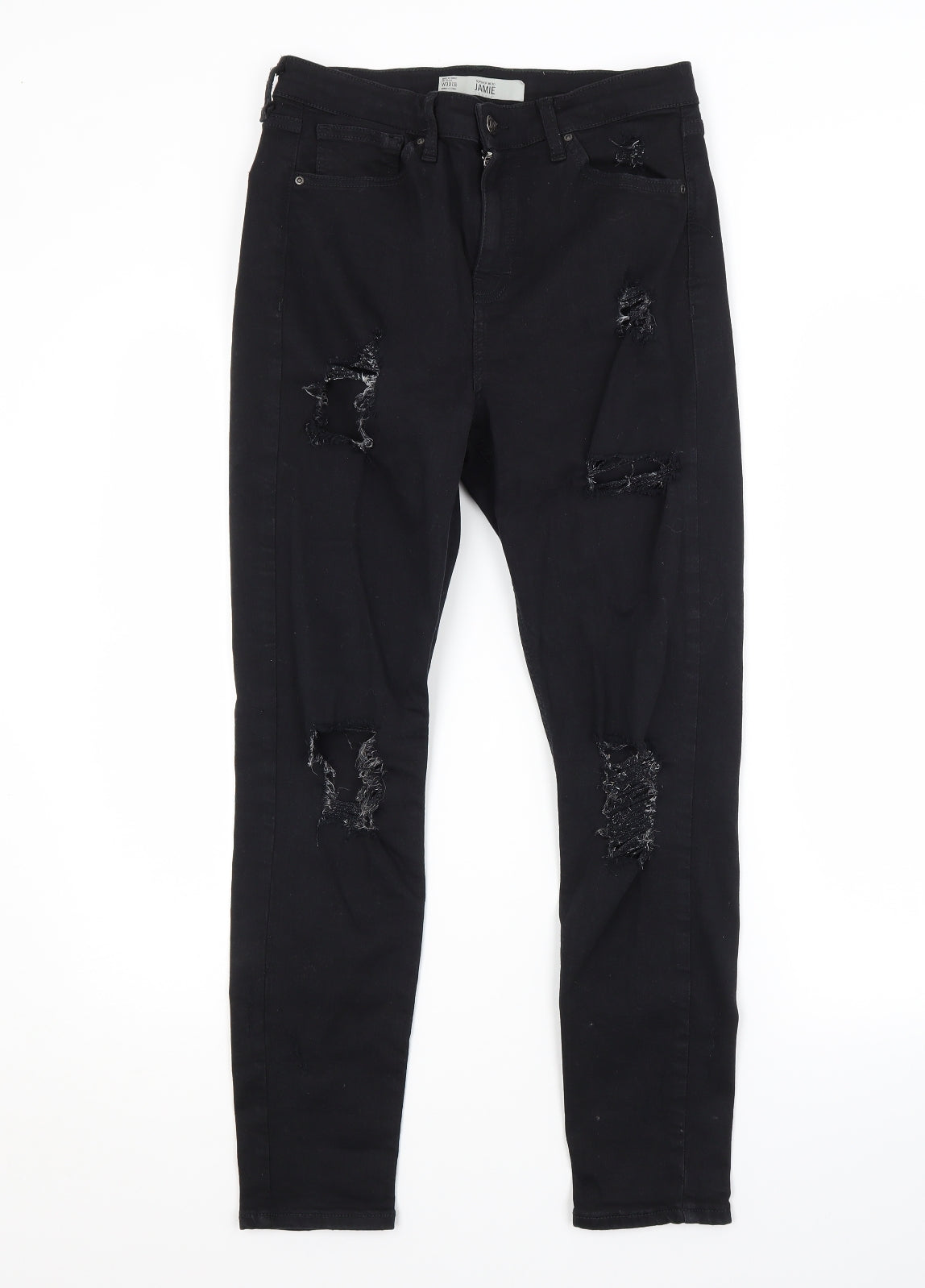 Topshop Womens Black  Cotton Straight Jeans Size 30 in L30 in Regular