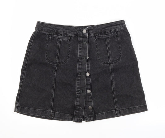 Topshop Womens Grey  Cotton A-Line Skirt Size 12