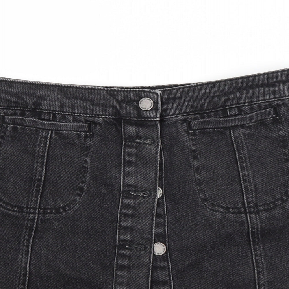 Topshop Womens Grey  Cotton A-Line Skirt Size 12