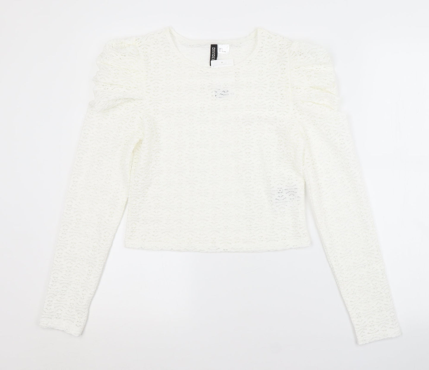 H&M Womens White Argyle/Diamond Polyester Basic Blouse Size S Scoop Neck