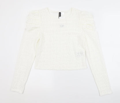 H&M Womens White Argyle/Diamond Polyester Basic Blouse Size S Scoop Neck