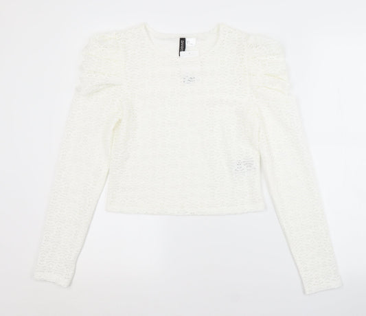 H&M Womens White Argyle/Diamond Polyester Basic Blouse Size S Scoop Neck