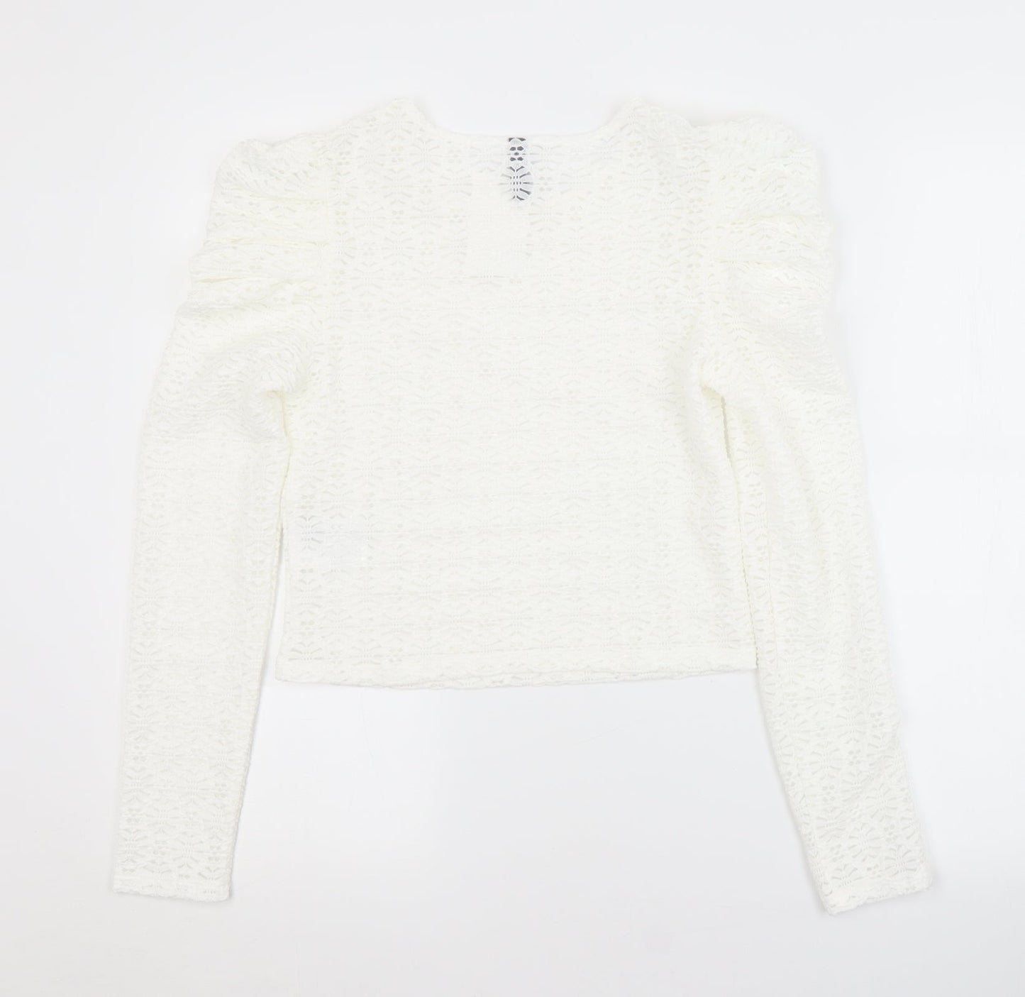 H&M Womens White Argyle/Diamond Polyester Basic Blouse Size S Scoop Neck