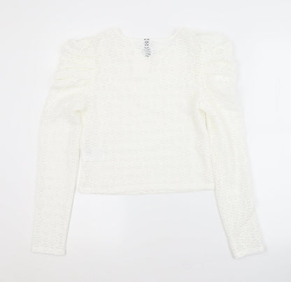 H&M Womens White Argyle/Diamond Polyester Basic Blouse Size S Scoop Neck