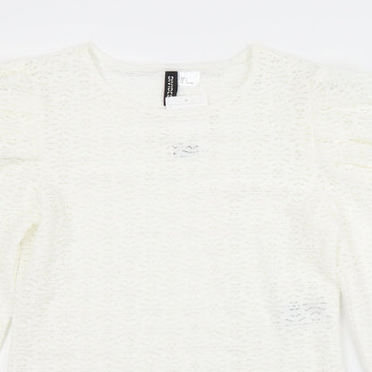 H&M Womens White Argyle/Diamond Polyester Basic Blouse Size S Scoop Neck