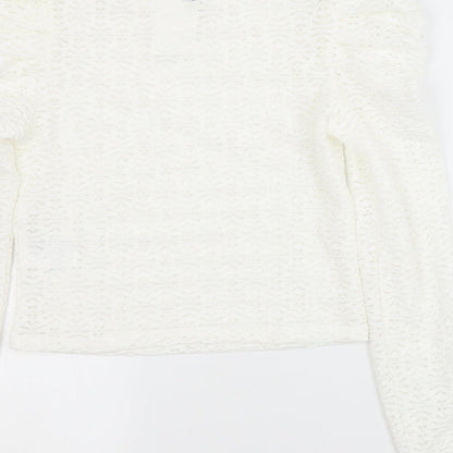 H&M Womens White Argyle/Diamond Polyester Basic Blouse Size S Scoop Neck