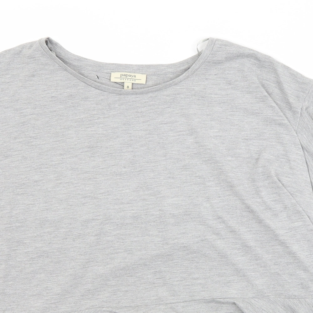 Papaya Womens Grey  Polyester Basic Blouse Size 8 Crew Neck