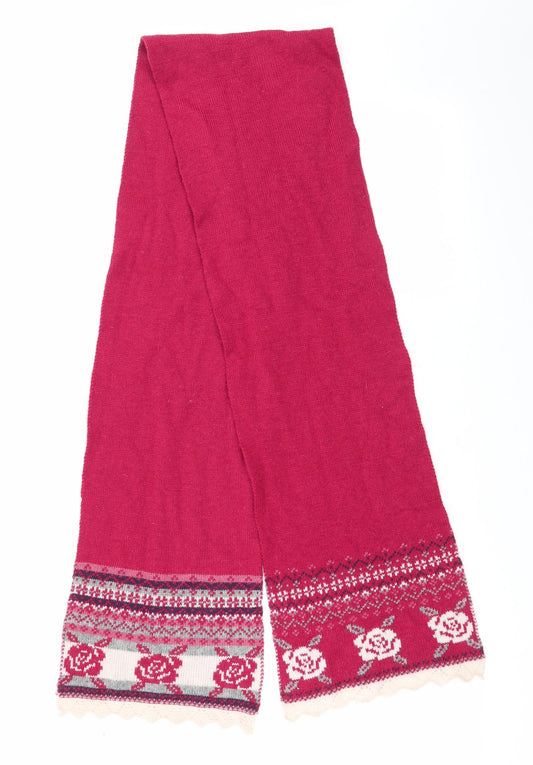 Preworn Womens Red Floral   Scarf    - Rose & Stripe Pattern