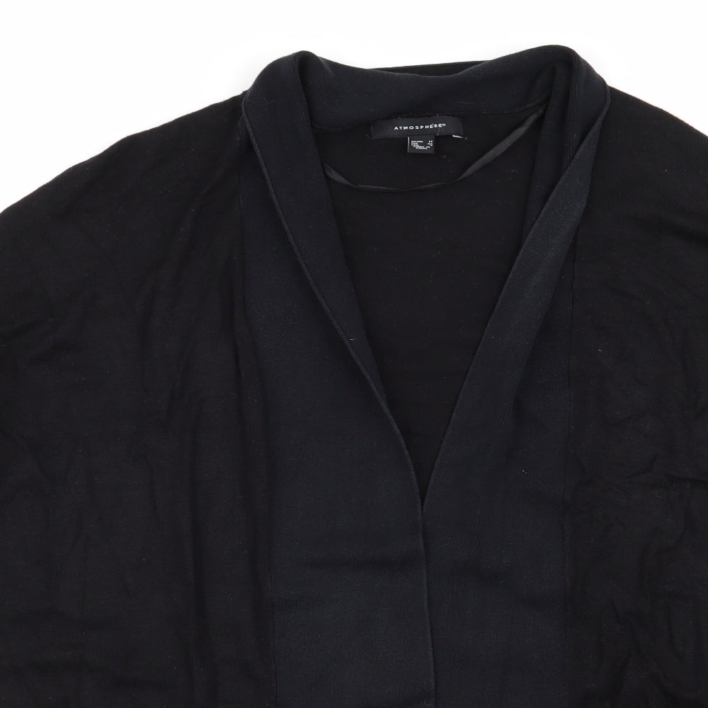 Atmosphere Womens Black V-Neck  Viscose Cardigan Jumper Size 12   - Navy Collar Longline Cardigan
