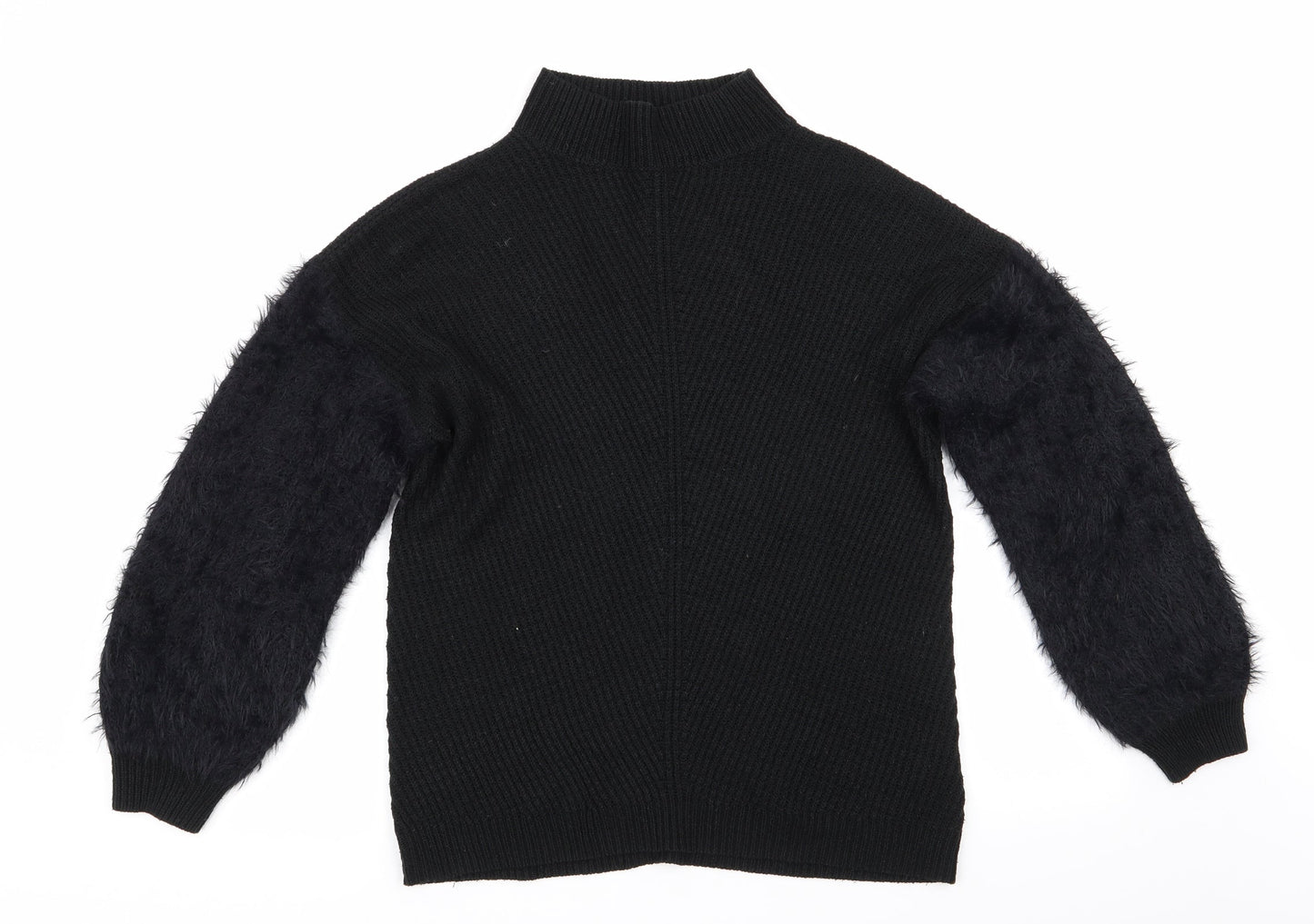 Primark Womens Black High Neck  Acrylic Pullover Jumper Size S   - Fluffy sleeves