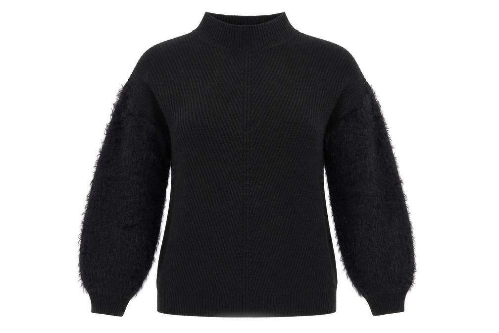 Primark Womens Black High Neck  Acrylic Pullover Jumper Size S   - Fluffy sleeves