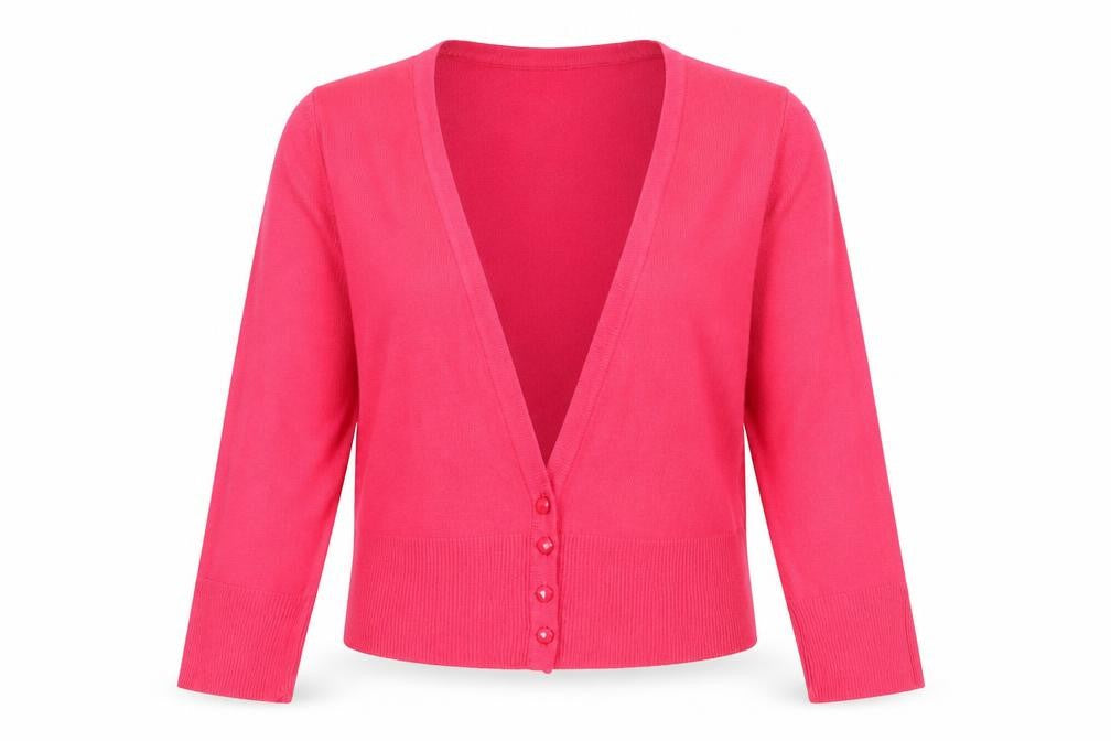 F&F Womens Red V-Neck  Acrylic Cardigan Jumper Size 12   - Deep V Front