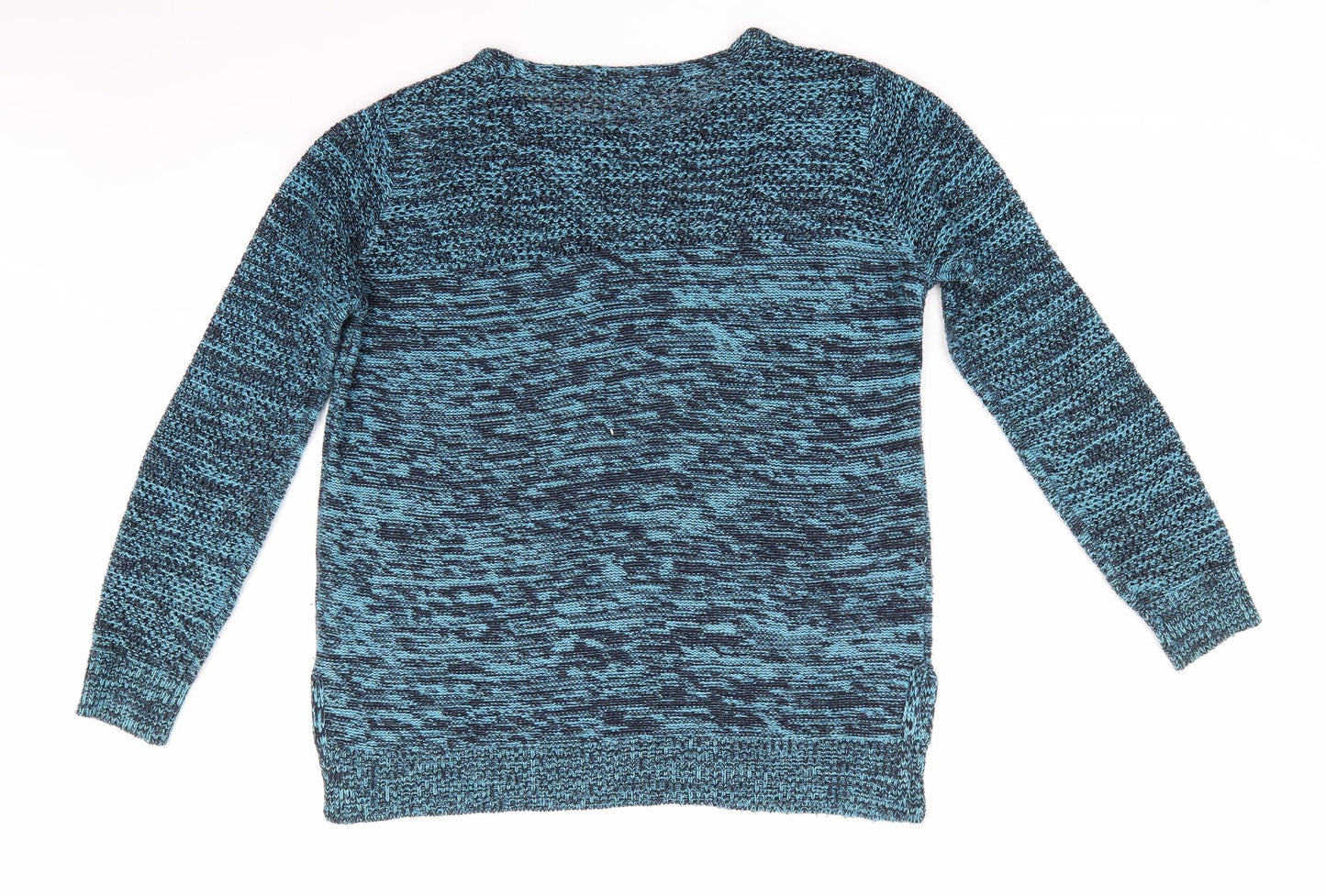 South Womens Blue Round Neck  Acrylic Pullover Jumper Size 12   - Navy Blue & Sky Blue Mix Open knit to shoulders and chest