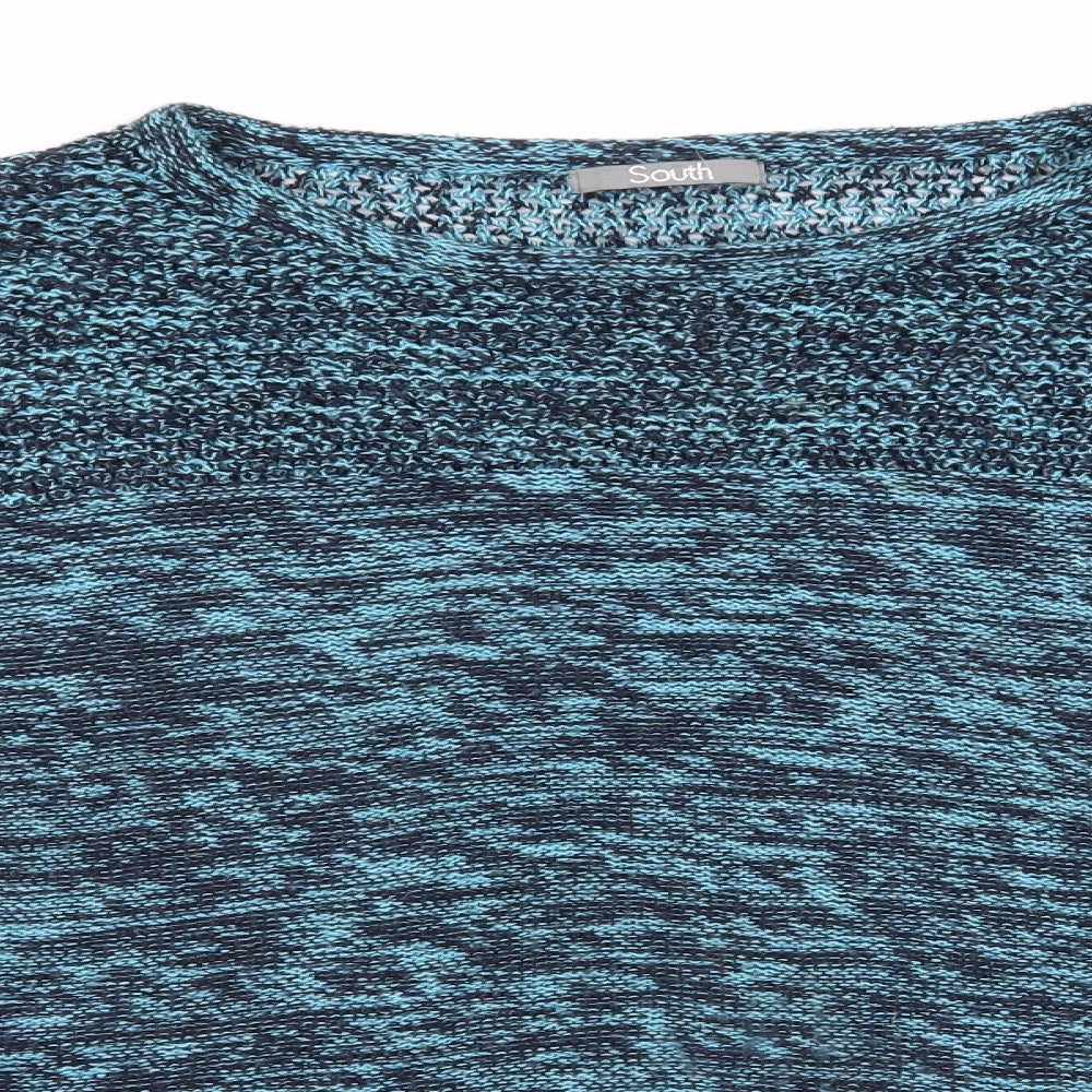 South Womens Blue Round Neck  Acrylic Pullover Jumper Size 12   - Navy Blue & Sky Blue Mix Open knit to shoulders and chest
