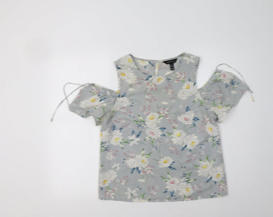 New Look Womens Grey Floral Polyester Basic Blouse Size 10