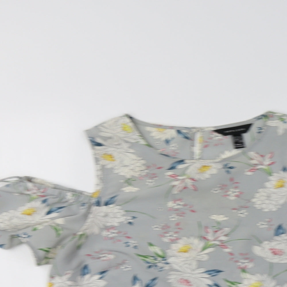 New Look Womens Grey Floral Polyester Basic Blouse Size 10