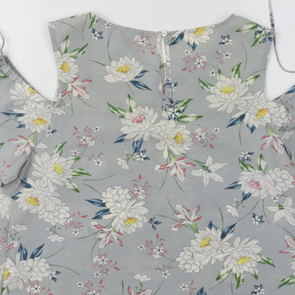 New Look Womens Grey Floral Polyester Basic Blouse Size 10