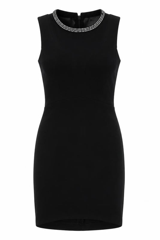 Topshop Womens Black  Viscose Bodycon  Size 6 Crew Neck  - Embellished Collar