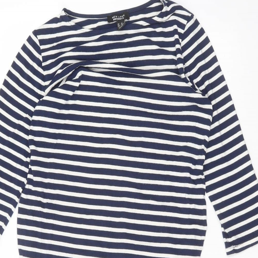 New Look Womens Blue Striped Viscose Basic T-Shirt Size 12