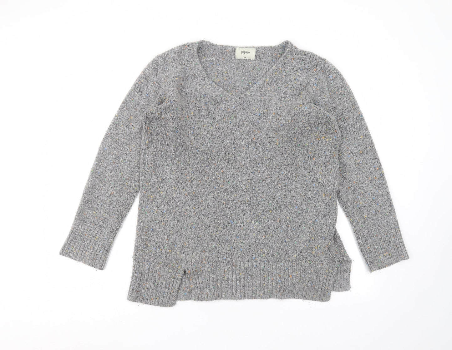 Matalan Womens Grey V-Neck  Acrylic Pullover Jumper Size M