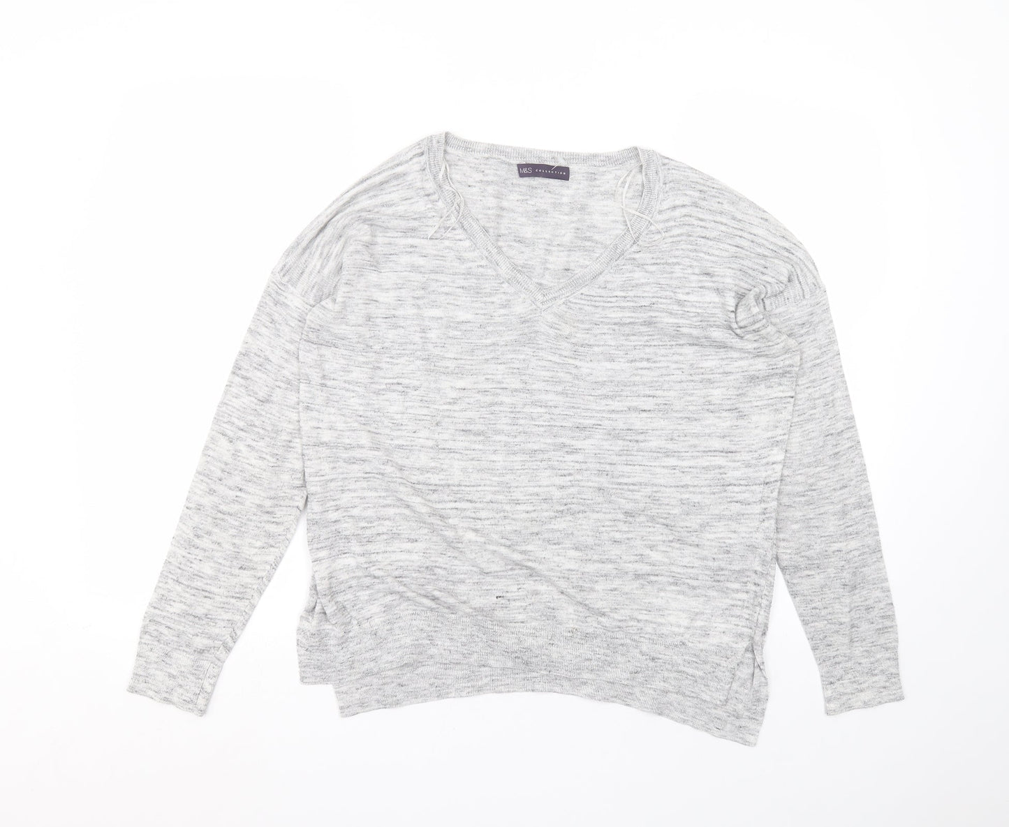 Marks and Spencer Womens Grey  Polyester Basic T-Shirt Size 14 Round Neck