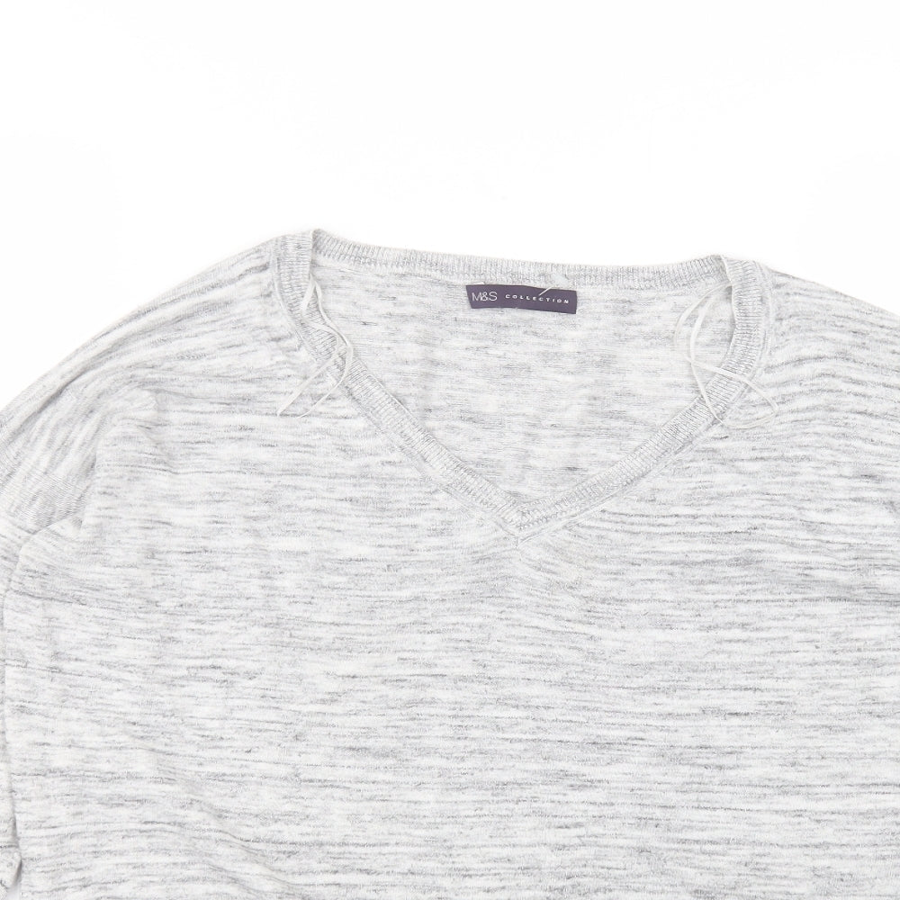 Marks and Spencer Womens Grey  Polyester Basic T-Shirt Size 14 Round Neck