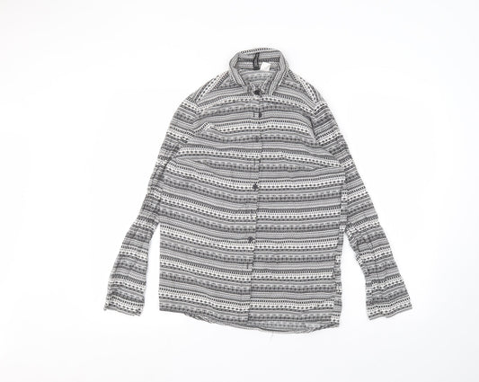 H&M Womens White Striped Viscose Basic Button-Up Size 10 Collared