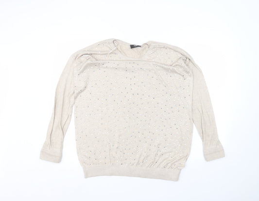 Wallis Womens Beige Round Neck  Viscose Pullover Jumper Size M
