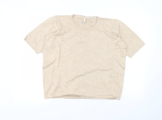 label be Womens Beige  Viscose Basic T-Shirt Size 20 Round Neck