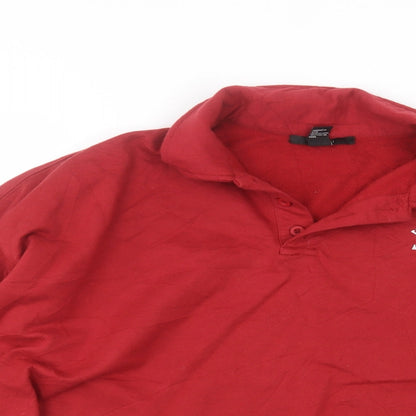 Preloved FOREVER 21 Womens Red Collared  Cotton Pullover Jumper Size L - Detail