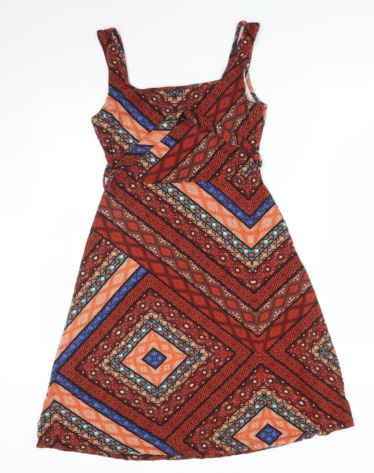 TU Womens Multicoloured Geometric Viscose A-Line  Size 10
