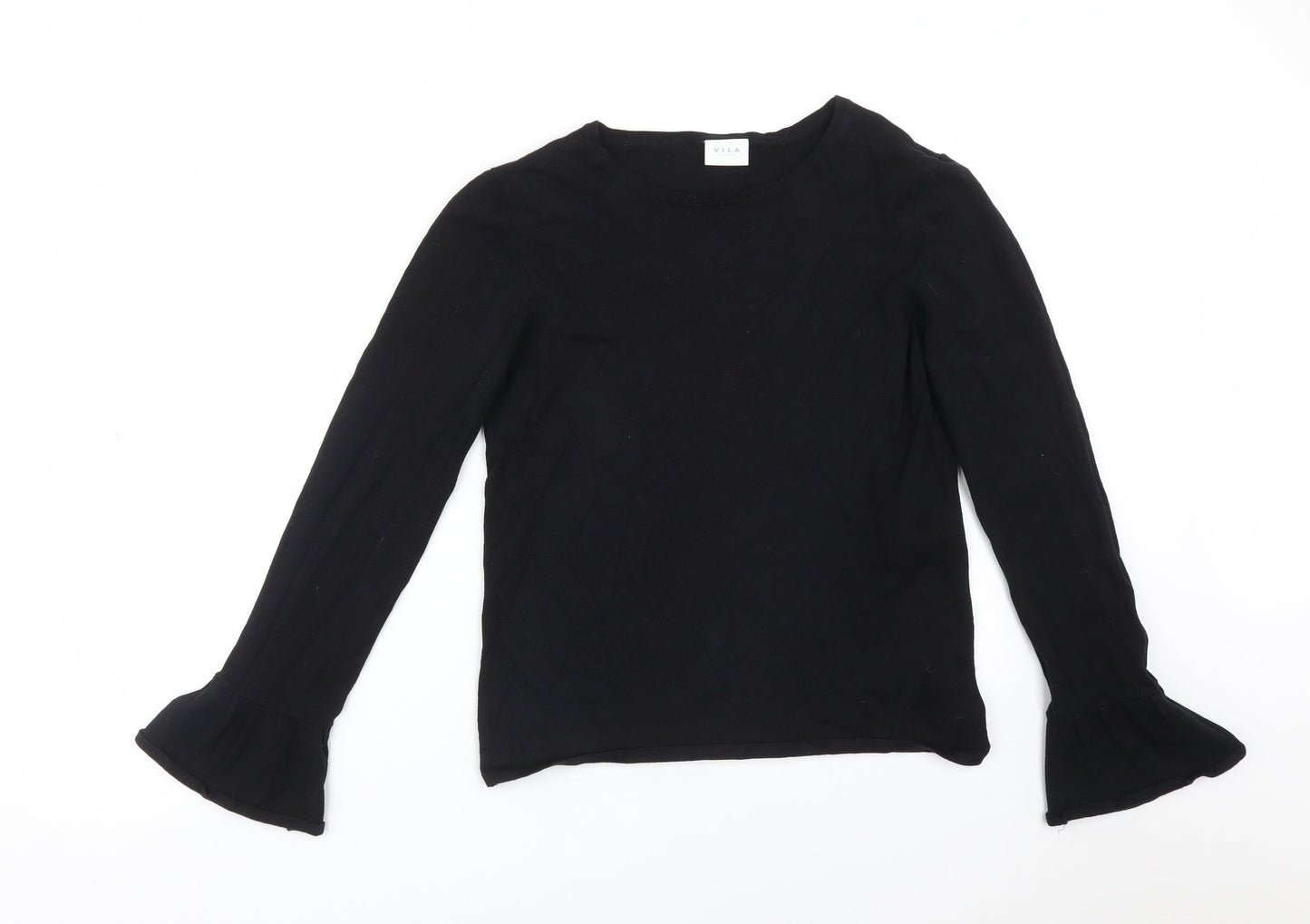 VILA Womens Black  Cotton Basic T-Shirt Size L Round Neck