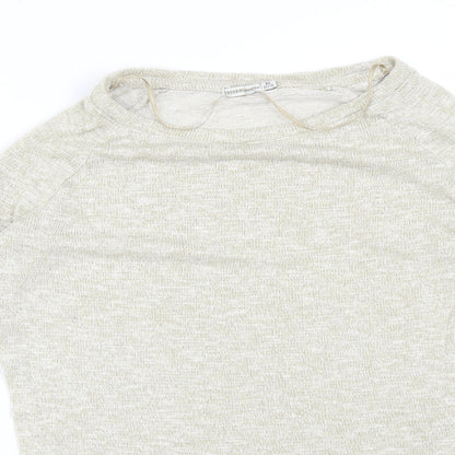 Bershka Womens Beige  Viscose Basic T-Shirt Size XS Round Neck
