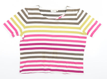 Country Casuals Womens White Striped Cotton Basic T-Shirt Size L