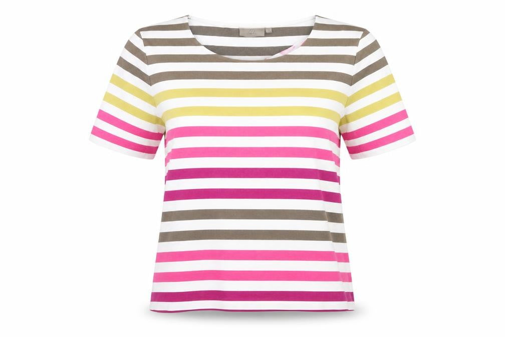 Country Casuals Womens White Striped Cotton Basic T-Shirt Size L