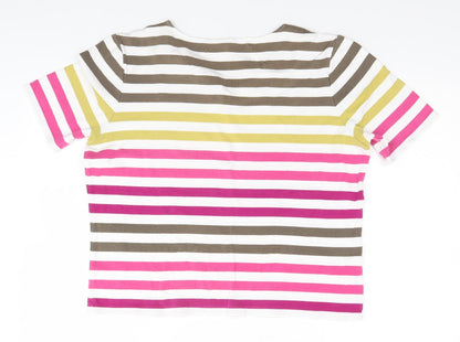 Country Casuals Womens White Striped Cotton Basic T-Shirt Size L