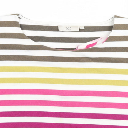 Country Casuals Womens White Striped Cotton Basic T-Shirt Size L