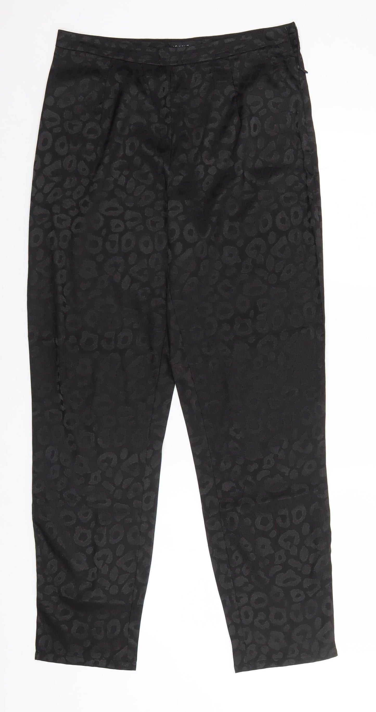 I SAW IT FIRST Womens Black Animal Print Cotton Trousers  Size 12 L30 in Regular