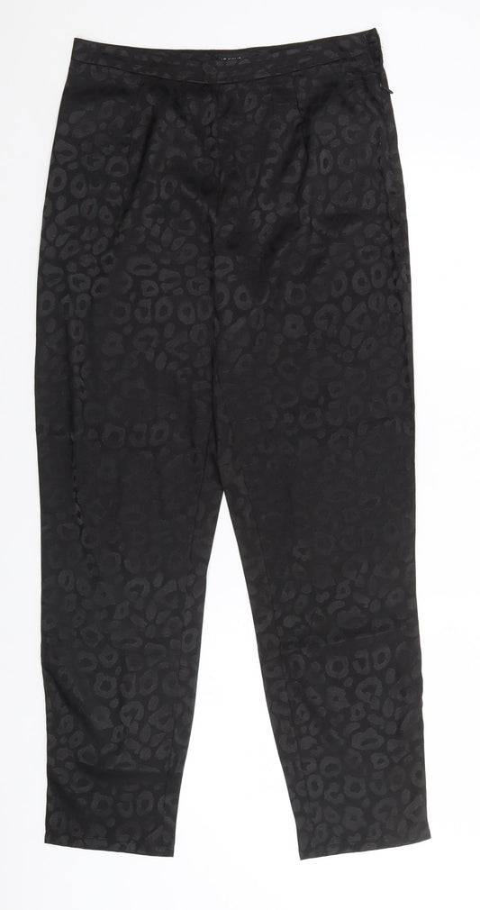 I SAW IT FIRST Womens Black Animal Print Cotton Trousers  Size 12 L30 in Regular