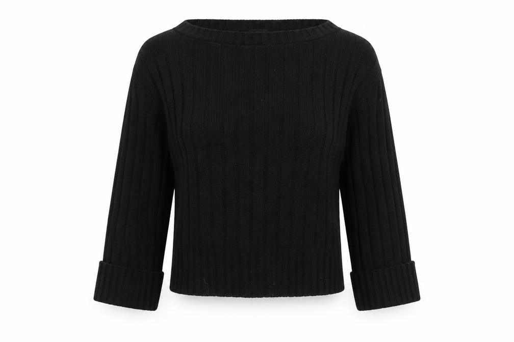 PRETTYLITTLETHING Womens Black Scoop Neck Striped Acrylic Pullover Jumper Size M