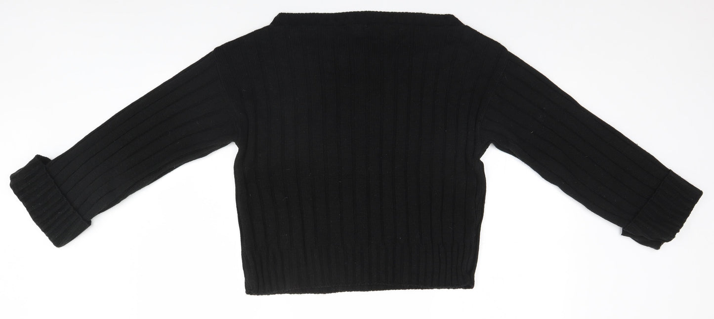 PRETTYLITTLETHING Womens Black Scoop Neck Striped Acrylic Pullover Jumper Size M